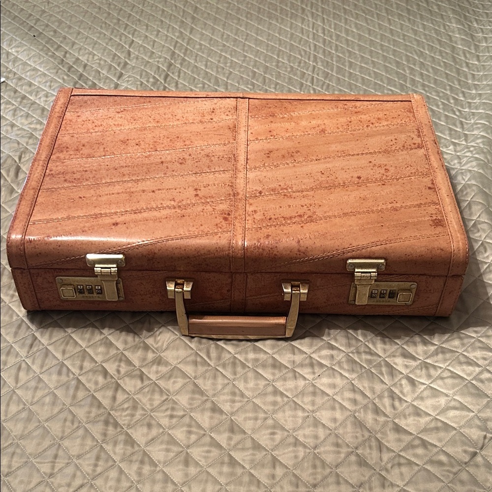 Vintage eel skin briefcase with suede lining. Expandable file and many pockets.
